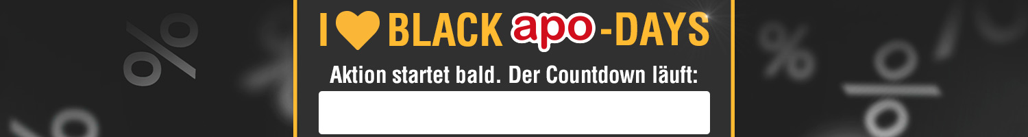 BLACK apo-DAYS Collage aus umherfliegenden Prozentzeichen und einem Countdown