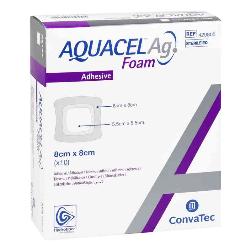 Aquacel Ag Foam adhäsiv 8x8 cm Verband 10 stk
