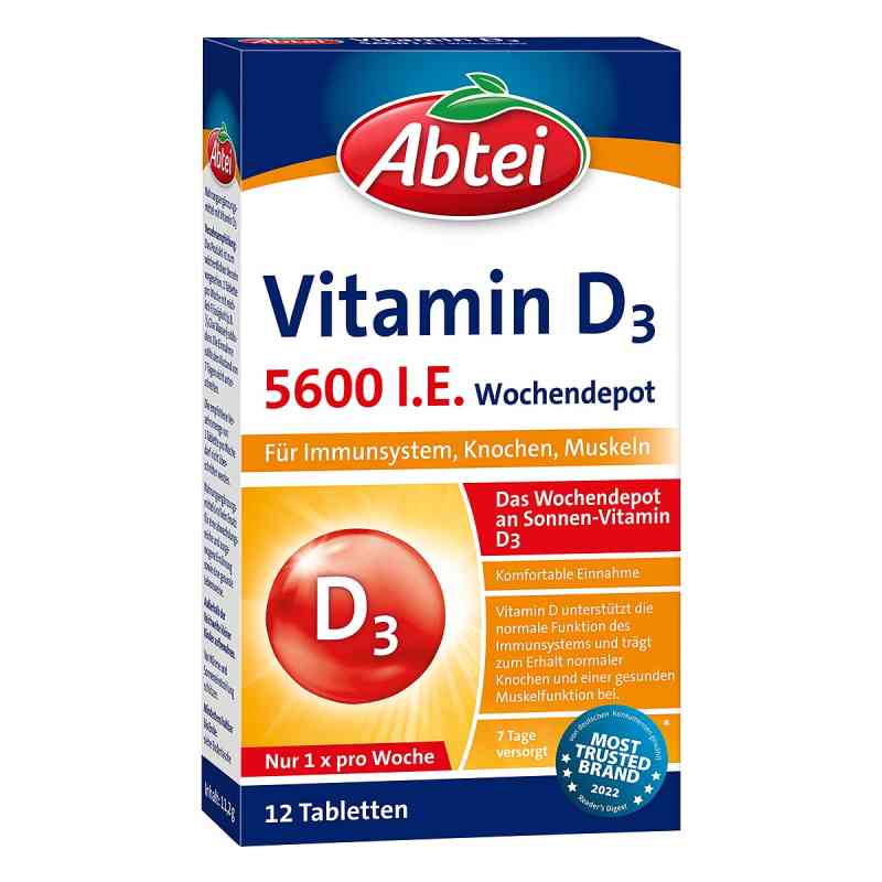 Abtei Vitamin D3 5600 I.E. Wochendepot Tabletten 12 stk von Perrigo Deutschland GmbH PZN 18016591