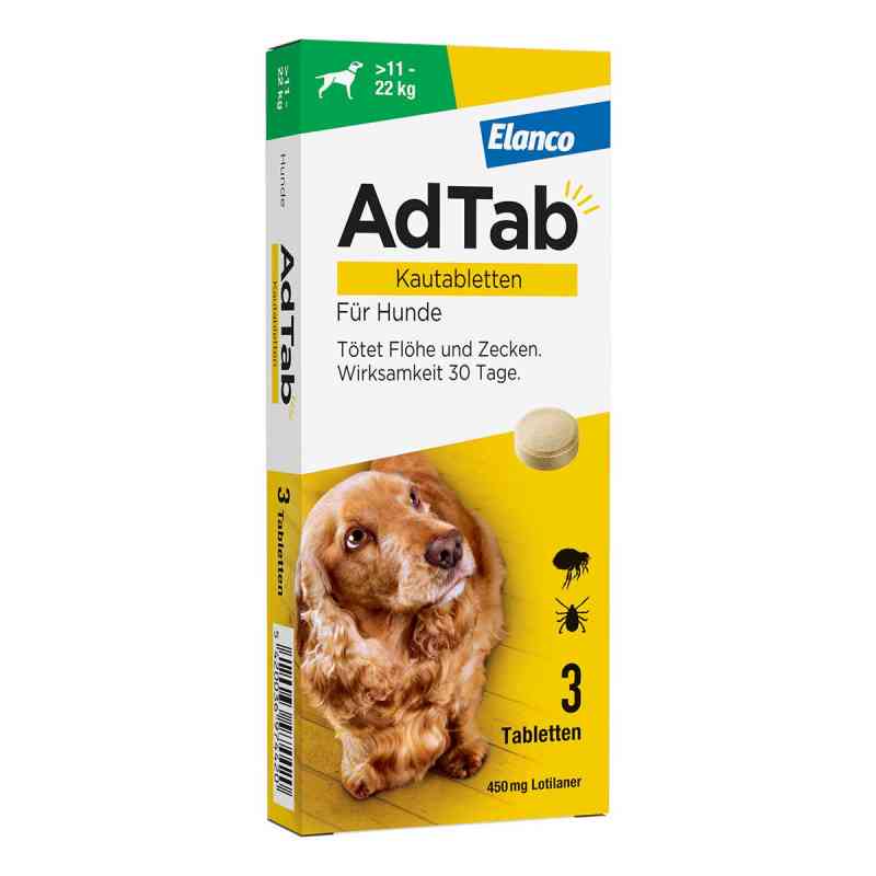AdTab Hund 11 - 22 kg Kautablette gegen Zecken und Flöhe 3 stk von Elanco Deutschland GmbH PZN 18752686