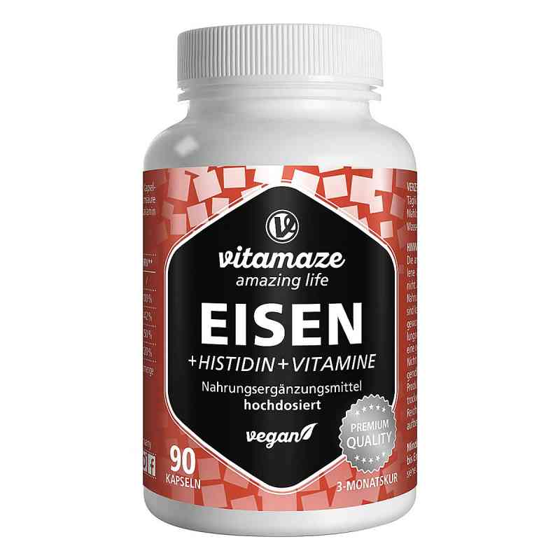 Eisen 20 mg+Histidin+Vitamine C/B9/B12 Kapseln 90 stk von Vitamaze GmbH PZN 13947451