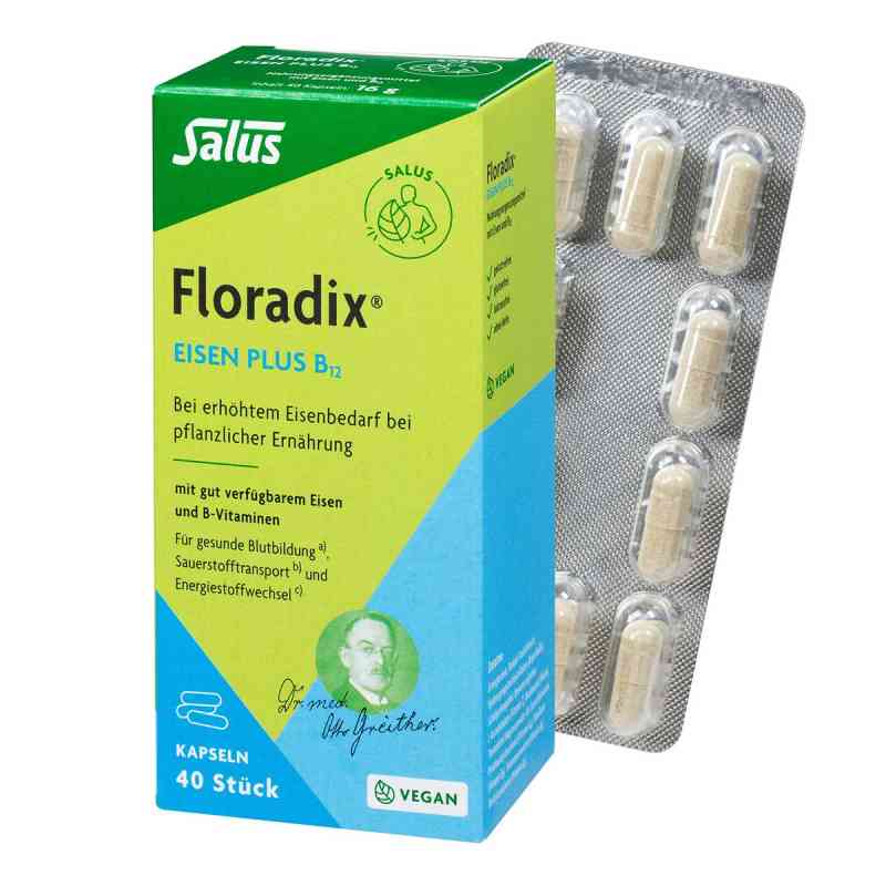 Floradix Eisen Plus B12 vegan Kapseln 40 stk von SALUS Pharma GmbH PZN 05566166