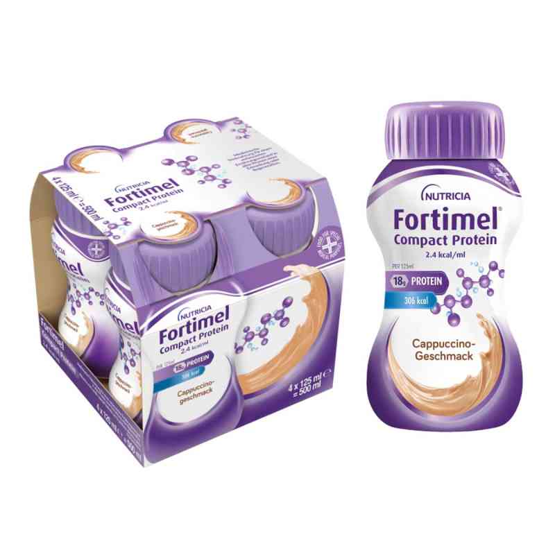 Fortimel Compact Protein 2.4 kcal Cappuccino 8X4X125 ml von Danone Deutschland GmbH PZN 19490596