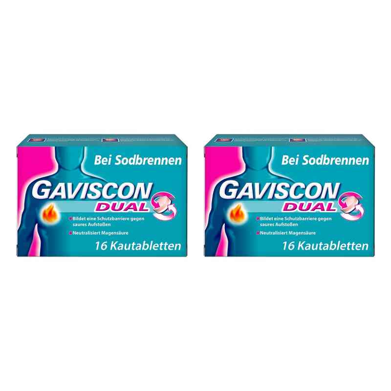 GAVISCON Dual Kautabletten mit Zweifachwirkung gegen Sodbrennen 2x16 stk von Reckitt Benckiser Deutschland GmbH PZN 08105214