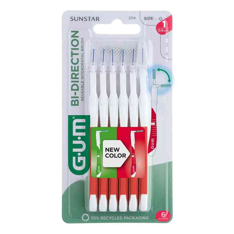 Gum Bi-Direction Interdentalbürsten 0,8 mm rot 6 stk von Sunstar Deutschland GmbH PZN 20599482