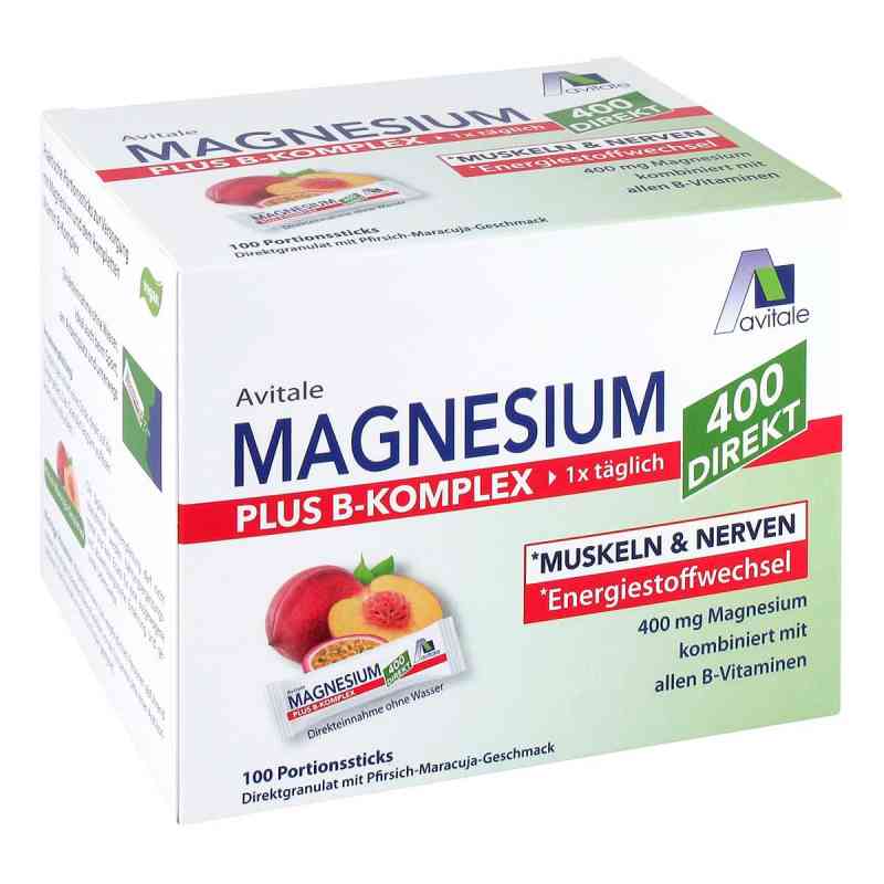Magnesium 400 + B-Komplex Direktsticks Pfirsich-Maracuja 100X2.5 g von Avitale GmbH PZN 18769327