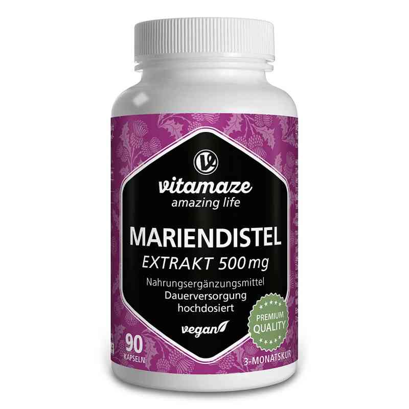 Mariendistel 500 mg Extrakt hochdosiert vegan Kapseln 90 stk von Vitamaze GmbH PZN 15398037