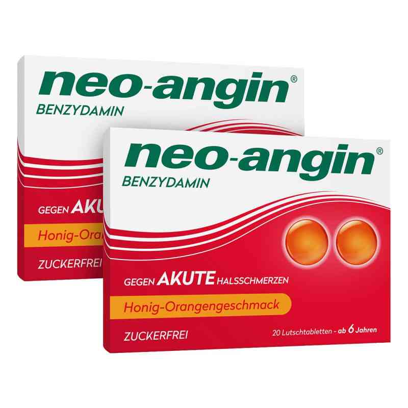 Neo Angin Benzydamin gegen akute Halsschmerzen Honig-Orange 2x20 stk von MCM KLOSTERFRAU Vertr. GmbH PZN 08102793