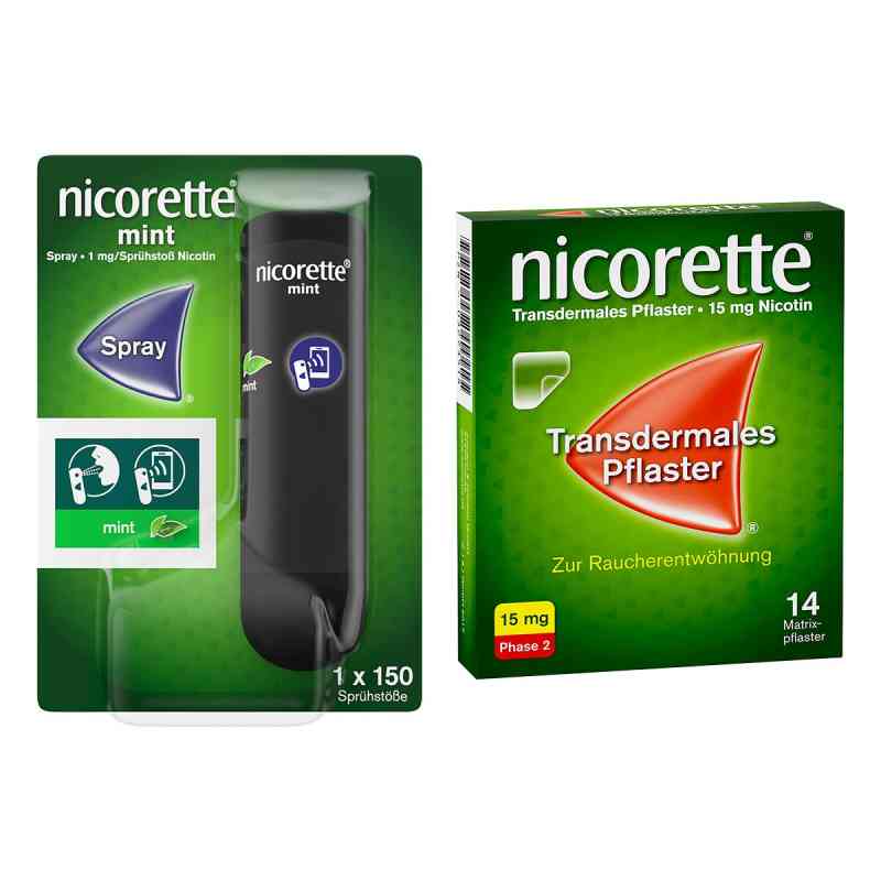nicorette® mint Nikotinspray + Tx Pflaster 15 mg Nikotin 1 Set von  PZN 08108669