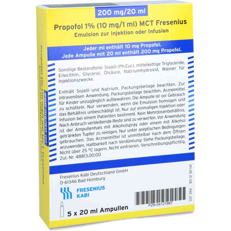 Propanol Inj Propofol 1% 10mg/1ml Mct Fres.em.z.inj.u.inf.g-amp 5X20 ml