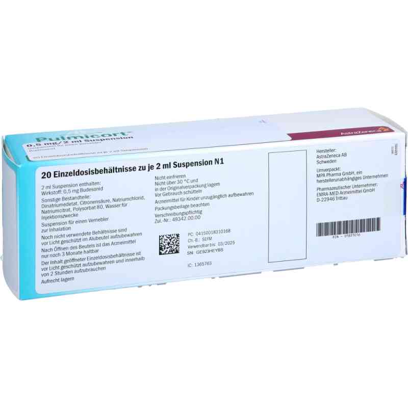 Pulmicort 0,5 mg/2 ml Suspension für einen Vernebler 20X2 ml von EMRA-MED Arzneimittel GmbH PZN 01831016
