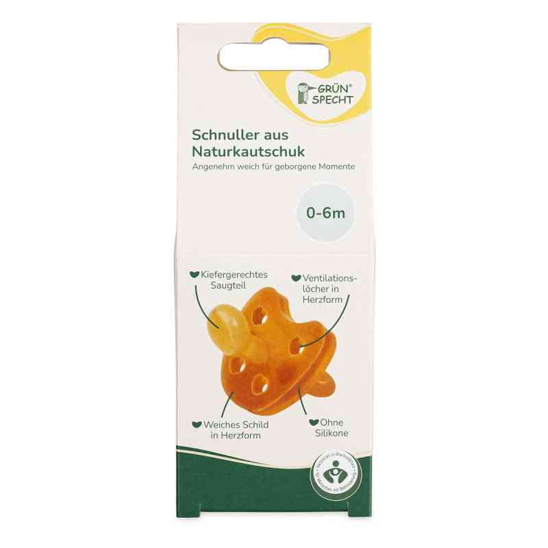Schnuller aus Naturkautschuk, 0–6 Monate, FS 1 stk von GRÜNSPECHT Naturprodukte GmbH PZN 08108618