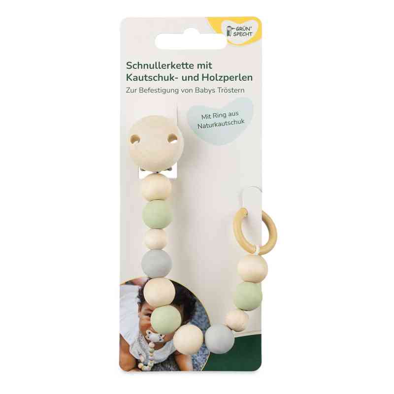 Schnullerkette mit Kautschuk- und Holzperlen, Frühling 1 stk von GRÜNSPECHT Naturprodukte GmbH PZN 08108621