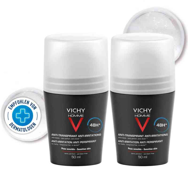 Vichy Homme Deo Roll on für sensible Haut 48h Dp 2X50 ml von L'Oreal Deutschland GmbH Geschäftsbereich VICHY PZN 08441910