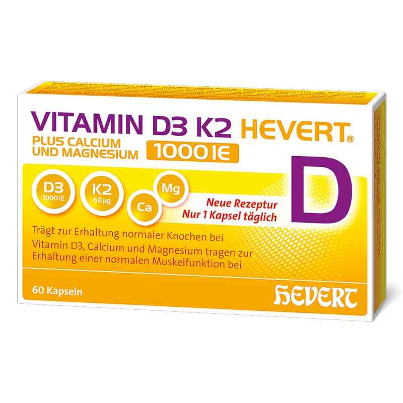 Vitamin D3 K2 Hevert + Calcium und Magnesium 1000 IE Kapseln 60 stk von Hevert-Arzneimittel GmbH & Co. KG PZN 19295653
