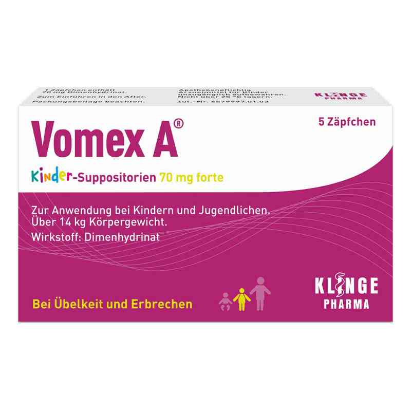 Vomex A Kinder Zäpfchen 70mg forte 5 stk von Klinge Pharma GmbH PZN 11091649