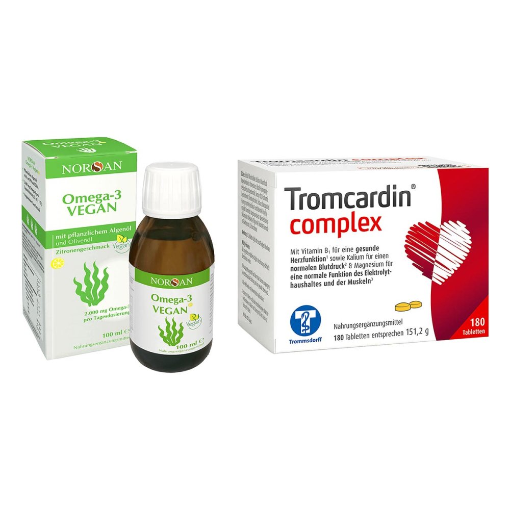 Omega 3 Vegan Algenöl flüssig Norsan & Tromcardin complex Tablet 08105135