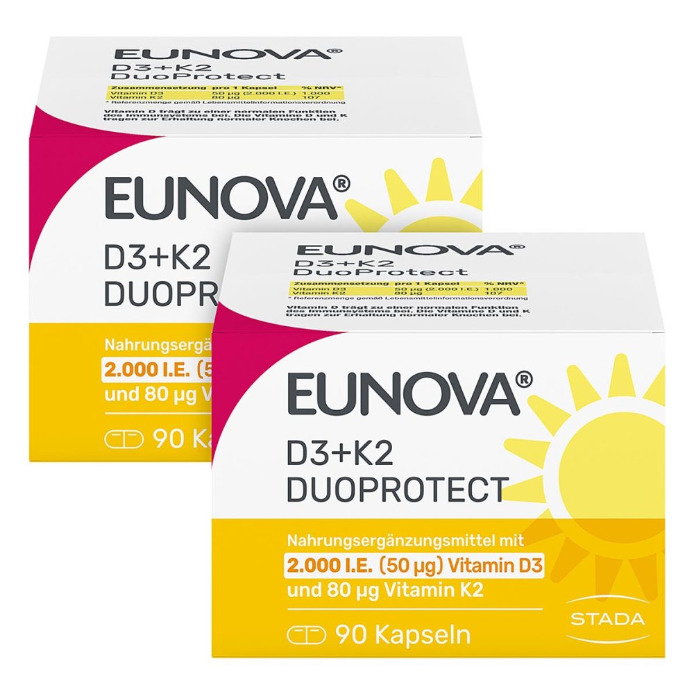 EUNOVA DuoProtect D3 + K2 2000 internationale Einheiten Nahrungsergänzungsmittel für gesunde