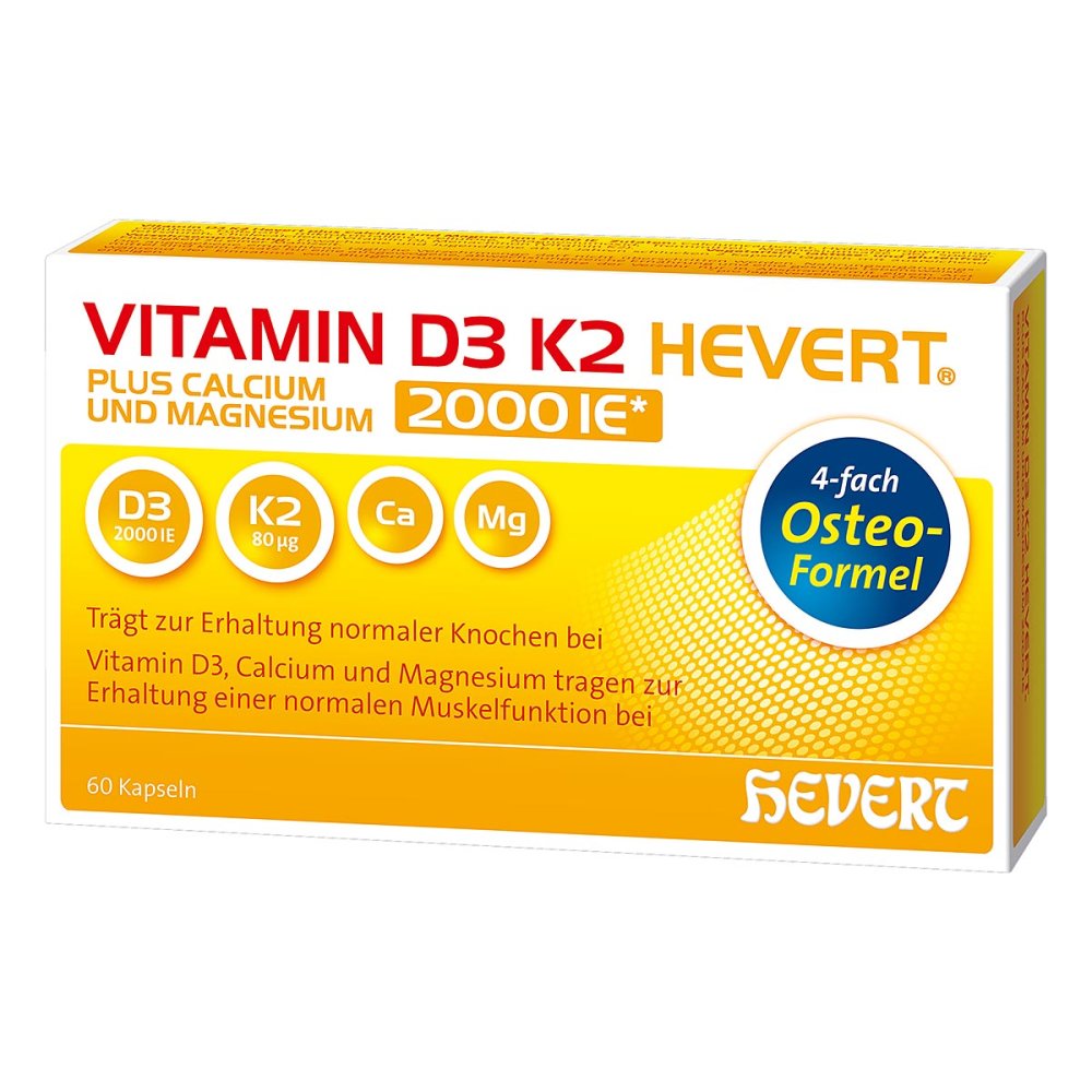Vitamin D3 K2 Hevert plus Calcium und Magnesium 2000 I.E./ 2 Kapsel (n