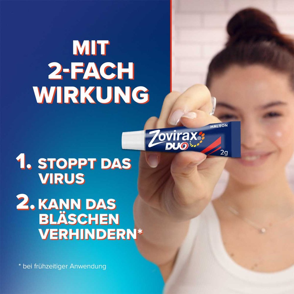 Zovirax Duo Creme bei Lippenherpes. 5 Aciclovir, 1 Hydrocortison 2 g