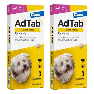 AdTab 112 Mg Kautabletten für Hunde >2,5-5,5 Kg 2x3 stk von Elanco Deutschland GmbH PZN 08102627