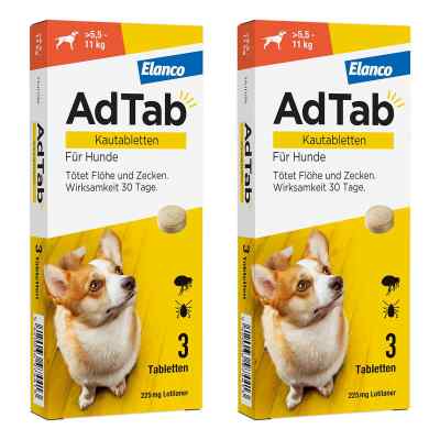 AdTab 225 Mg Kautabletten für Hunde >5,5-11 Kg 2x3 stk von Elanco Deutschland GmbH PZN 08102628