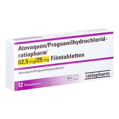 Atovaquon/proguanil-hcl ratiopharm 62,5/25mg Fta 12 stk von ratiopharm GmbH PZN 13750464