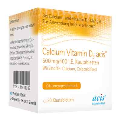 Calcium Vitamin D3 Acis 500 Mg/400 I.e. Kautablette (n)  20 stk von acis Arzneimittel GmbH PZN 11011202