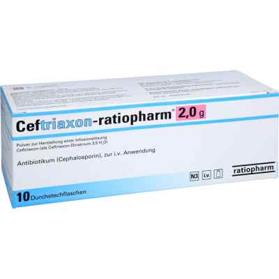 Ceftriaxon ratiopharm 2,0 g Plv.z.h.e.infus.-lsg. 10 stk von BB FARMA S.R.L. PZN 12428074