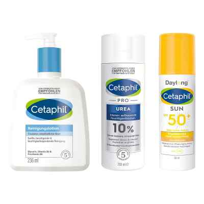 Cetaphil Pflegeset mit 10 % Urea: Reinigung & UV-Schutz 1 Set von Galderma Laboratorium GmbH PZN 08105388