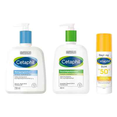 Cetaphil Pflegeset: Reinigen, mit Lotion pflegen & UV-Schutz 1 Set von Galderma Laboratorium GmbH PZN 08105384