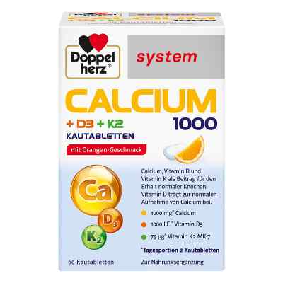 Doppelherz Calcium 1000+d3+k2 system Kautabletten 60 stk von Queisser Pharma GmbH & Co. KG PZN 15611577