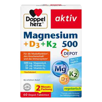 Doppelherz Magnesium 500+d3+k2 Depot Tabletten 60 stk von Queisser Pharma GmbH & Co. KG PZN 17620209