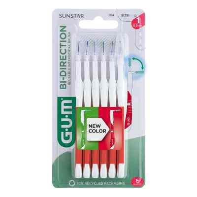 Gum Bi-Direction Interdentalbürsten 0,8 mm rot 6 stk von Sunstar Deutschland GmbH PZN 20599482