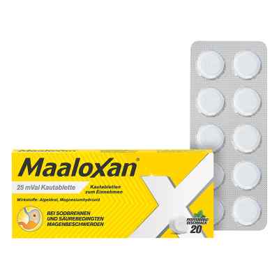 MAALOXAN Kautabletten bei Sodbrennen mit Magenschmerzen 20 stk von A. Nattermann & Cie GmbH PZN 01423582