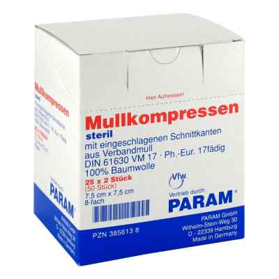 Mullkompressen 7,5x7,5 cm 8-fach steril 25X2 stk von Param GmbH PZN 03856138