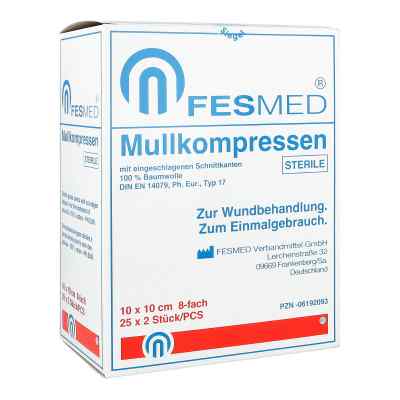 Mullkompressen Es 10x10 cm steril 8-fach 25X2 stk von FESMED Verbandmittel GmbH PZN 06192093