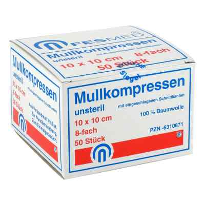 Mullkompressen Es 10x10 cm unsteril 8-fach 50 stk von FESMED Verbandmittel GmbH PZN 06310871