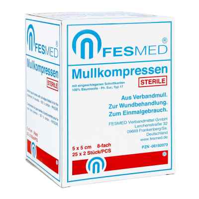 Mullkompressen Es 5x5 cm steril 8-fach 25X2 stk von FESMED Verbandmittel GmbH PZN 06192070