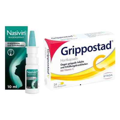Nasivin Nasenspray 10 ml + Grippostad C Hartkapseln 24 stk 1 stk von  PZN 08102449