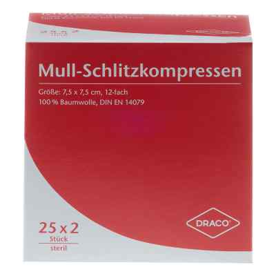 Schlitzkompressen Mull 7,5x7,5cm 12fach steril 25X2 stk von Dr. Ausbüttel & Co. GmbH PZN 07574460