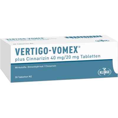 Vertigo Vomex plus Cinnarizin 40 mg/20 mg Tabletten 50 stk von Klinge Pharma GmbH PZN 11888477