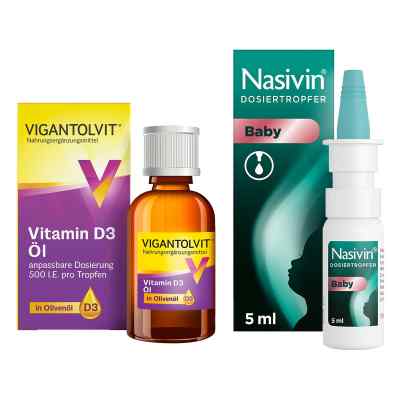 Vigantolvit Vitamin D3 öl - 500 i.E. pro Tropfen 10 ml + Nasivin 1 stk von  PZN 08102475