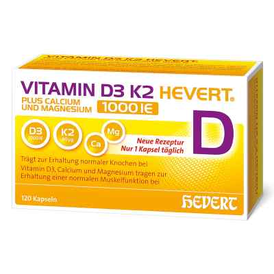 Vitamin D3 K2 Hevert + Calcium und Magnesium 1000 IE Kapseln 120 stk von Hevert-Arzneimittel GmbH & Co. KG PZN 19295676