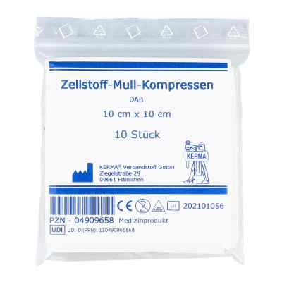 Zellstoff Mullkompressen 10x10 cm unsteril 10 stk von KERMA Verbandstoff GmbH PZN 04909658
